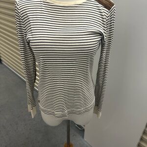LAUREN Ralph Lauren Black and White Striped Long Sleeve Top with Elbow Patches